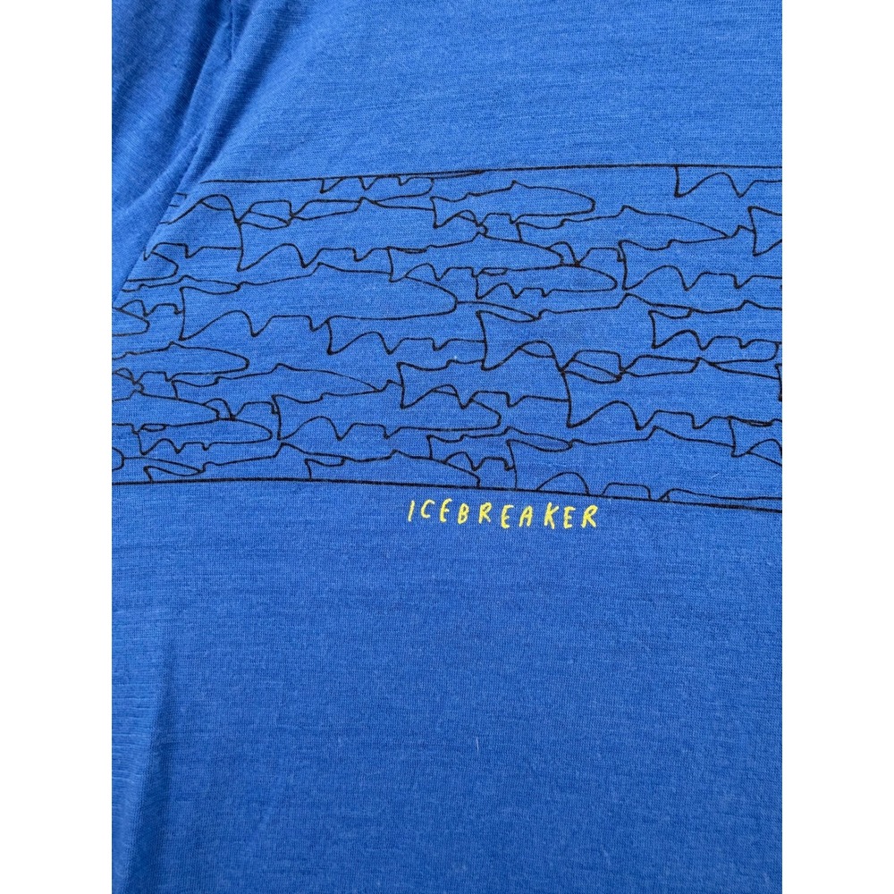 Icebreaker Mens Merino Wool Graphic T-Shirt Blue Fish Print Short Sleeve L - Picture 3 of 10